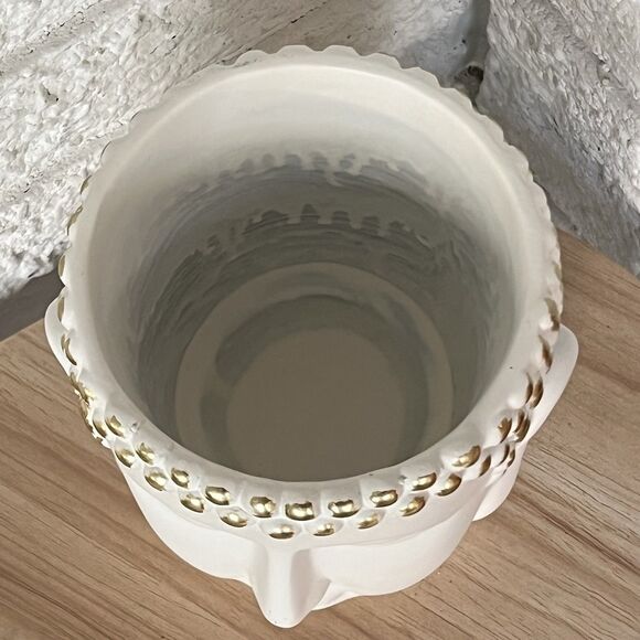 Buddha Head Face Concrete Planter Flower Pot White Gold Hobnail Textured Figural - Picture 8 of 14